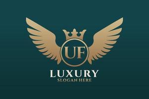 Luxury royal wing Letter UF crest Gold color Logo vector, Victory logo, crest logo, wing logo, vector logo template.