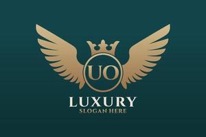 Luxury royal wing Letter UO crest Gold color Logo vector, Victory logo, crest logo, wing logo, vector logo template.