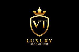 initial VT elegant luxury monogram logo or badge template with scrolls and royal crown - perfect for luxurious branding projects vector