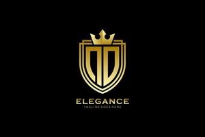 initial NO elegant luxury monogram logo or badge template with scrolls and royal crown - perfect for luxurious branding projects vector