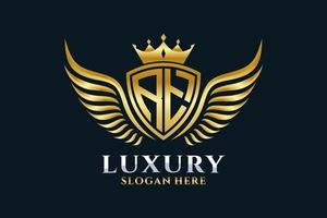 Luxury royal wing Letter RT crest Gold color Logo vector, Victory logo, crest logo, wing logo, vector logo template.