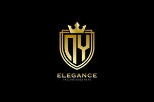 initial NY elegant luxury monogram logo or badge template with scrolls and royal crown - perfect for luxurious branding projects vector