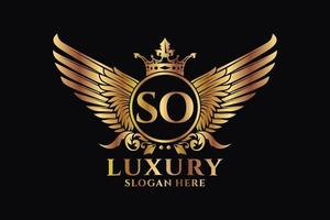 Luxury royal wing Letter SO crest Gold color Logo vector, Victory logo, crest logo, wing logo, vector logo template.