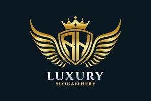 Luxury royal wing Letter RH crest Gold color Logo vector, Victory logo, crest logo, wing logo, vector logo template.