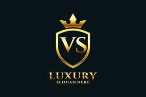 initial VS elegant luxury monogram logo or badge template with scrolls and royal crown - perfect for luxurious branding projects vector