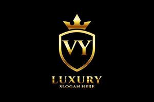 initial VY elegant luxury monogram logo or badge template with scrolls and royal crown - perfect for luxurious branding projects vector