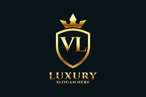 initial VL elegant luxury monogram logo or badge template with scrolls and royal crown - perfect for luxurious branding projects vector