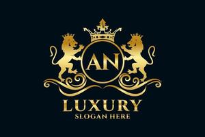 Initial AN Letter Lion Royal Luxury Logo template in vector art for luxurious branding projects and other vector illustration.