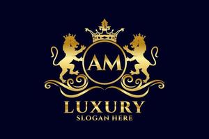 Initial AM Letter Lion Royal Luxury Logo template in vector art for luxurious branding projects and other vector illustration.