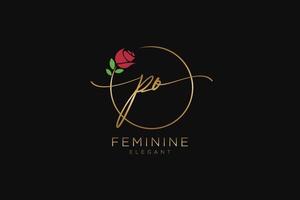 initial PO Feminine logo beauty monogram and elegant logo design, handwriting logo of initial signature, wedding, fashion, floral and botanical with creative template. vector