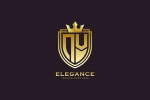 initial NV elegant luxury monogram logo or badge template with scrolls and royal crown - perfect for luxurious branding projects vector