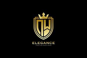 initial NW elegant luxury monogram logo or badge template with scrolls and royal crown - perfect for luxurious branding projects vector