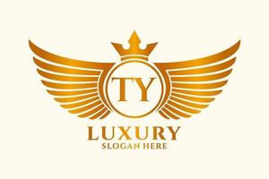 Luxury royal wing Letter TY crest Gold color Logo vector, Victory logo, crest logo, wing logo, vector logo template.