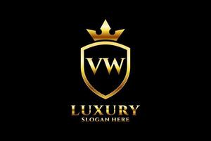 initial VW elegant luxury monogram logo or badge template with scrolls and royal crown - perfect for luxurious branding projects vector