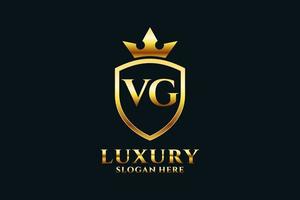 initial VG elegant luxury monogram logo or badge template with scrolls and royal crown - perfect for luxurious branding projects vector