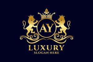 Initial AY Letter Lion Royal Luxury Logo template in vector art for luxurious branding projects and other vector illustration.