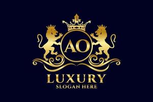 Initial AO Letter Lion Royal Luxury Logo template in vector art for luxurious branding projects and other vector illustration.