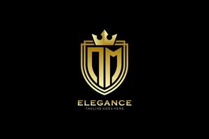 initial NM elegant luxury monogram logo or badge template with scrolls and royal crown - perfect for luxurious branding projects vector
