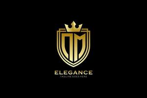 initial NM elegant luxury monogram logo or badge template with scrolls and royal crown - perfect for luxurious branding projects vector