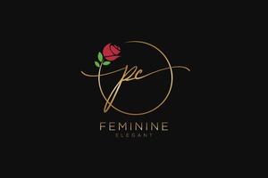 initial PC Feminine logo beauty monogram and elegant logo design, handwriting logo of initial signature, wedding, fashion, floral and botanical with creative template. vector