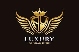 Luxury royal wing Letter RV crest Gold color Logo vector, Victory logo, crest logo, wing logo, vector logo template.