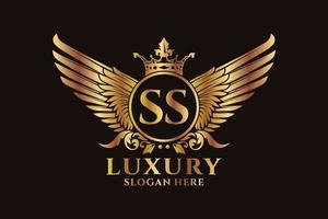 Luxury royal wing Letter SS crest Gold color Logo vector, Victory logo, crest logo, wing logo, vector logo template.