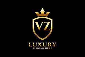 initial VZ elegant luxury monogram logo or badge template with scrolls and royal crown - perfect for luxurious branding projects vector