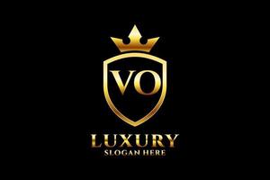 initial VO elegant luxury monogram logo or badge template with scrolls and royal crown - perfect for luxurious branding projects vector