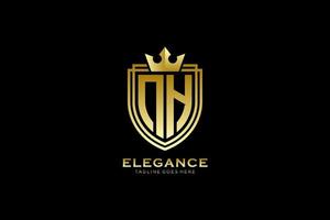 initial NH elegant luxury monogram logo or badge template with scrolls and royal crown - perfect for luxurious branding projects vector