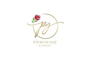 initial PY Feminine logo beauty monogram and elegant logo design, handwriting logo of initial signature, wedding, fashion, floral and botanical with creative template. vector
