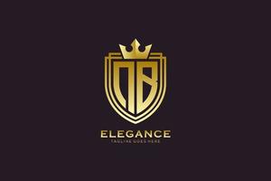 initial NB elegant luxury monogram logo or badge template with scrolls and royal crown - perfect for luxurious branding projects vector