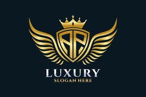 Luxury royal wing Letter RP crest Gold color Logo vector, Victory logo, crest logo, wing logo, vector logo template.