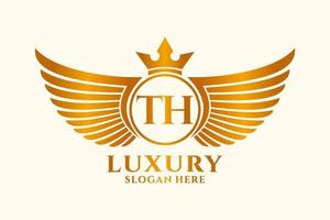 Luxury royal wing Letter TH crest Gold color Logo vector, Victory logo, crest logo, wing logo, vector logo template.