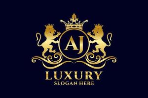 Initial AJ Letter Lion Royal Luxury Logo template in vector art for luxurious branding projects and other vector illustration.