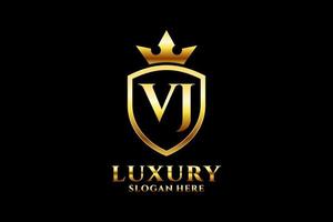 initial VJ elegant luxury monogram logo or badge template with scrolls and royal crown - perfect for luxurious branding projects vector