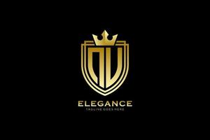 initial NU elegant luxury monogram logo or badge template with scrolls and royal crown - perfect for luxurious branding projects vector