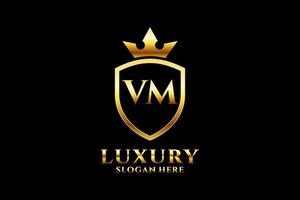 initial VM elegant luxury monogram logo or badge template with scrolls and royal crown - perfect for luxurious branding projects vector