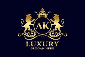 Initial AK Letter Lion Royal Luxury Logo template in vector art for luxurious branding projects and other vector illustration.