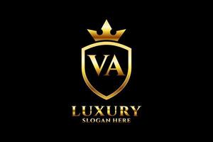 initial VA elegant luxury monogram logo or badge template with scrolls and royal crown - perfect for luxurious branding projects vector