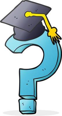freehand drawn cartoon graduation cap on question mark