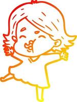 warm gradient line drawing cartoon girl pulling face vector