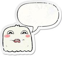 cartoon ghost and speech bubble distressed sticker vector