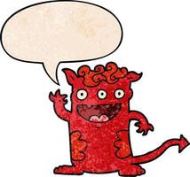 cartoon halloween monster and speech bubble in retro texture style vector