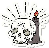 sticker of a tattoo style spooky skull and candle vector