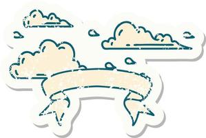 worn old sticker of a tattoo style floating clouds vector