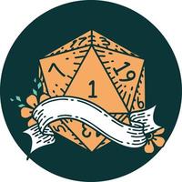icon of natural one d20 dice roll vector