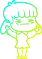 cold gradient line drawing cartoon woman vector