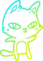 cold gradient line drawing cartoon cat staring vector