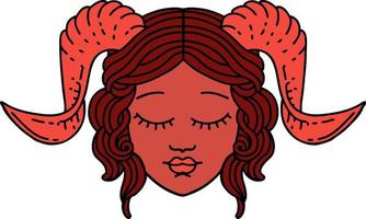 Retro Tattoo Style tiefling character face vector