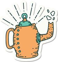 sticker of a tattoo style old coffee pot steaming vector